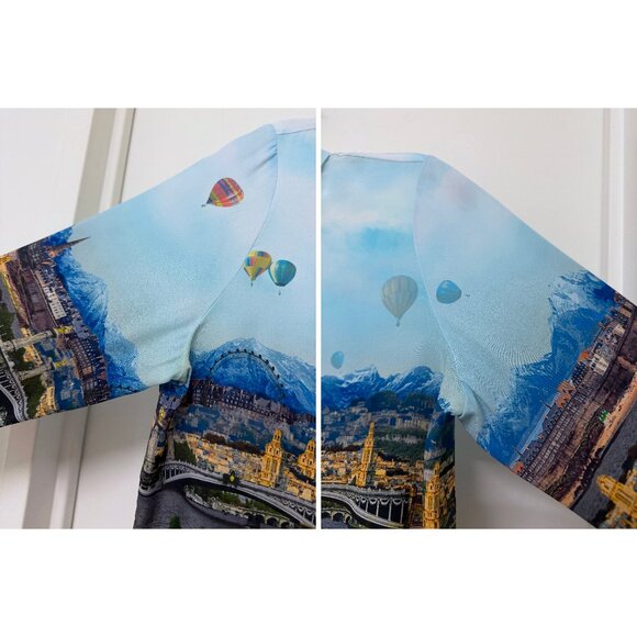 Alice + Olivia Willa Emily in Paris Eiffel Tower Shirt Blouse Silk Floral M - Picture 7 of 16